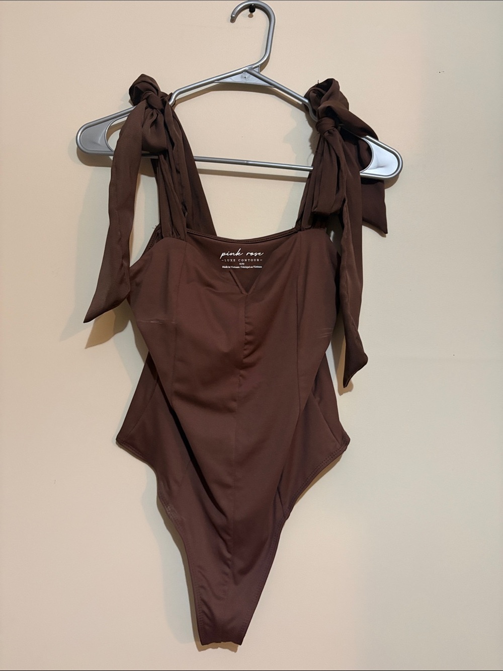 Pink Rose Chocolate Brown Tie-Shoulder Bodysuit